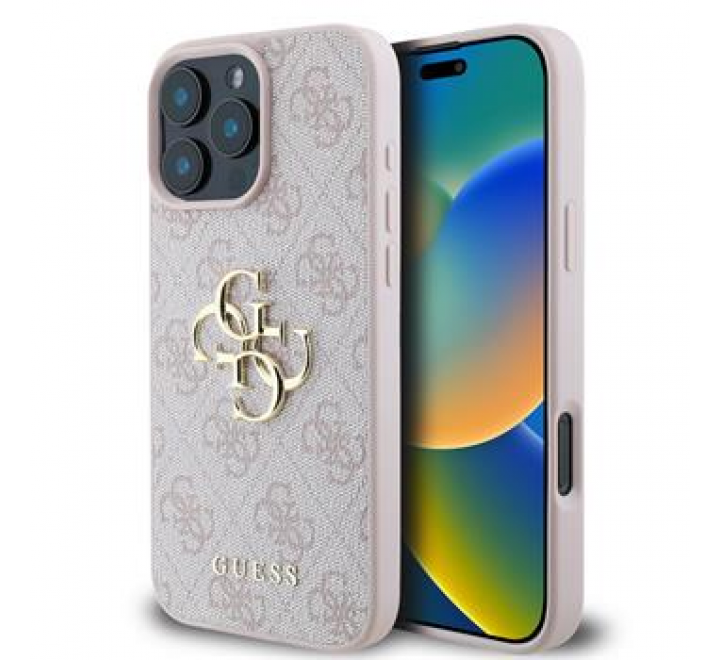 Guess PU 4G Metal Logo Zadní Kryt pro iPhone 16 Pro Max Pink