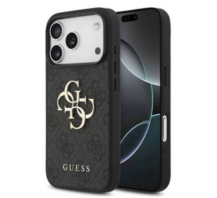 Guess PU 4G Metal Logo Zadní Kryt pro iPhone 17 Pro Grey