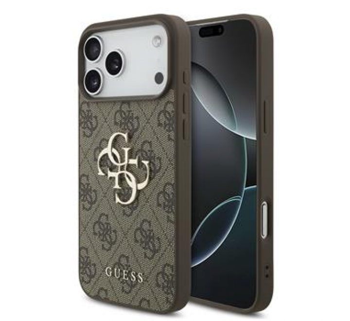 Guess PU 4G Metal Logo Zadní Kryt pro iPhone 17 Pro Max Brown