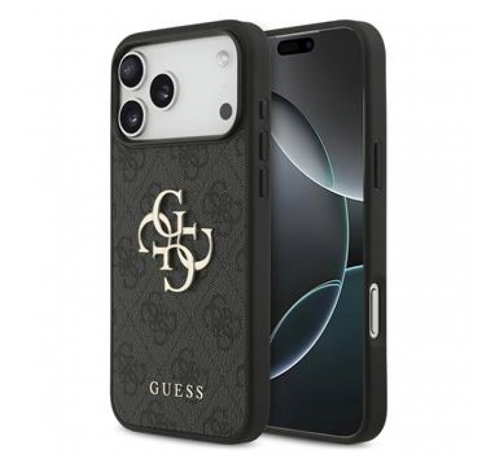 Guess PU 4G Metal Logo Zadní Kryt pro iPhone 17 Pro Max Grey