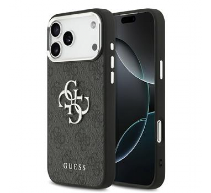 Guess PU 4G Metal Logo Zadní Kryt pro iPhone 17 Pro Max Silver Black