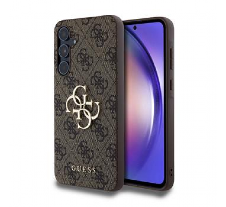 Guess PU 4G Metal Logo Zadní Kryt pro Samsung Galaxy A55 5G Brown