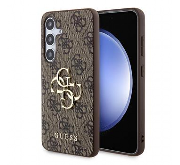 Guess PU 4G Metal Logo Zadní Kryt pro Samsung Galaxy S24 Brown
