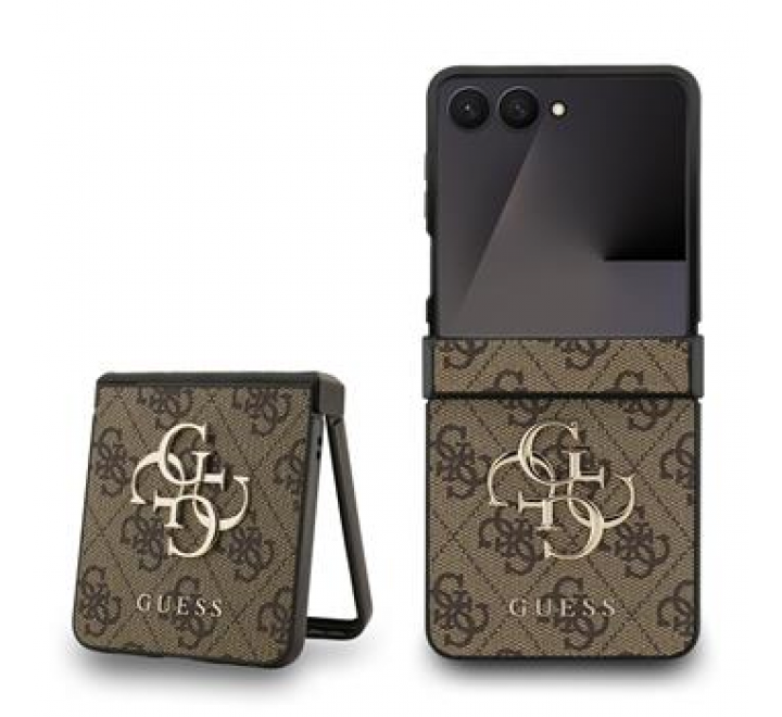 Guess PU 4G Metal Logo Zadní Kryt pro Samsung Galaxy Z Flip 7 Brown