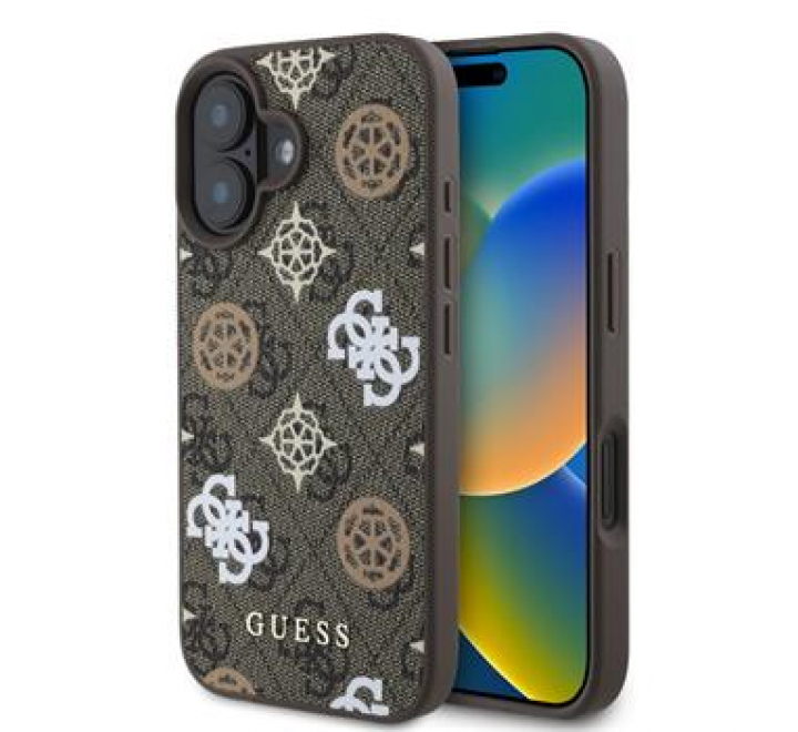 Guess PU 4G Peony MagSafe Zadní Kryt pro iPhone 16 Brown