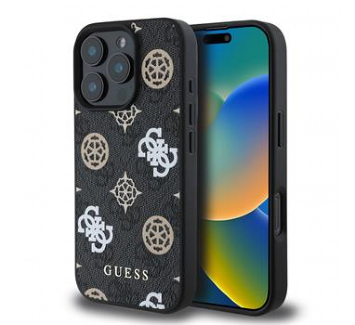 Guess PU 4G Peony MagSafe Zadní Kryt pro iPhone 16 Pro Max Black