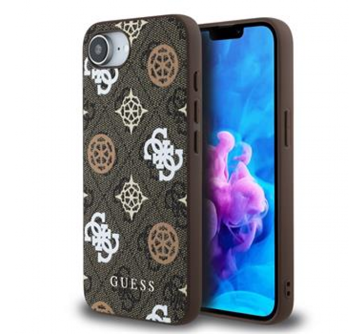 Guess PU 4G Peony MagSafe Zadní Kryt pro iPhone SE4 Brown