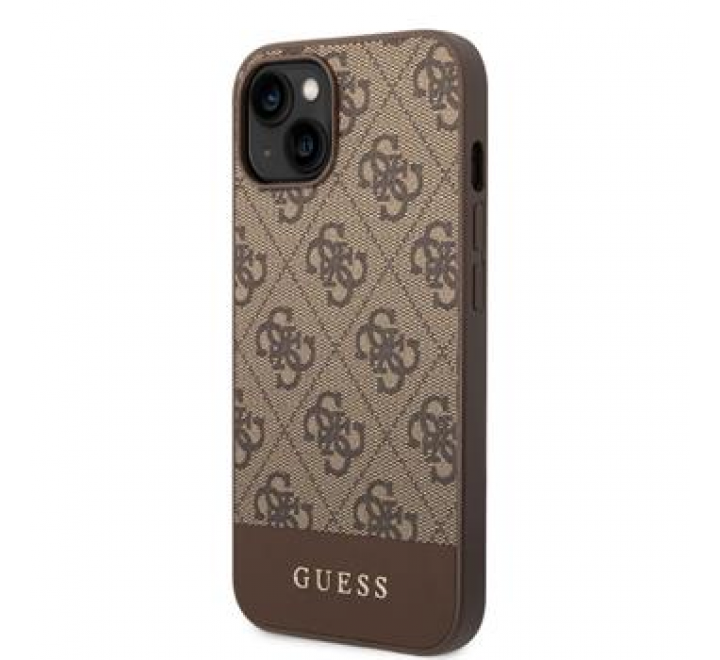 Guess PU 4G Stripe Zadní Kryt pro iPhone 14 Brown