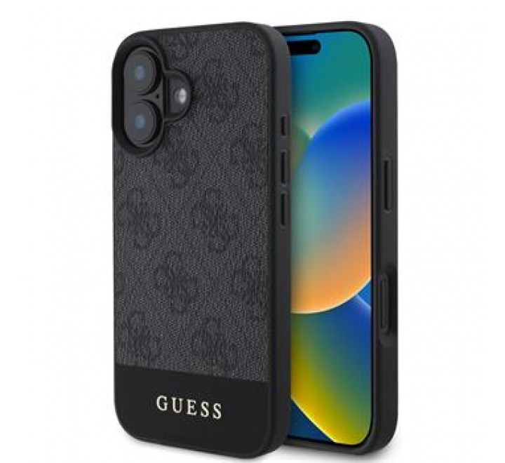 Guess PU 4G Stripe Zadní Kryt pro iPhone 16 Grey
