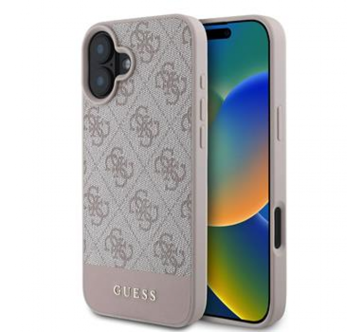 Guess PU 4G Stripe Zadní Kryt pro iPhone 16 Pink