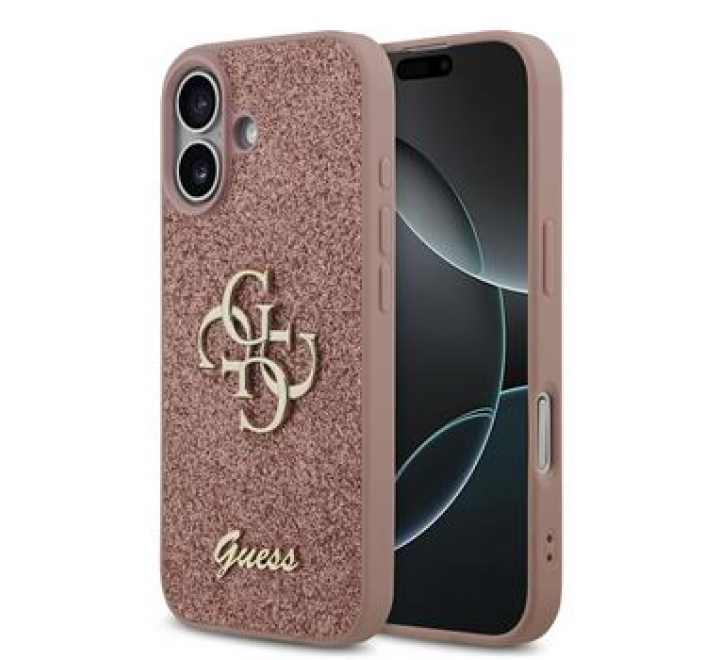 Guess PU Fixed Glitter 4G Metal Logo Zadní Kryt pro iPhone 17 Pink