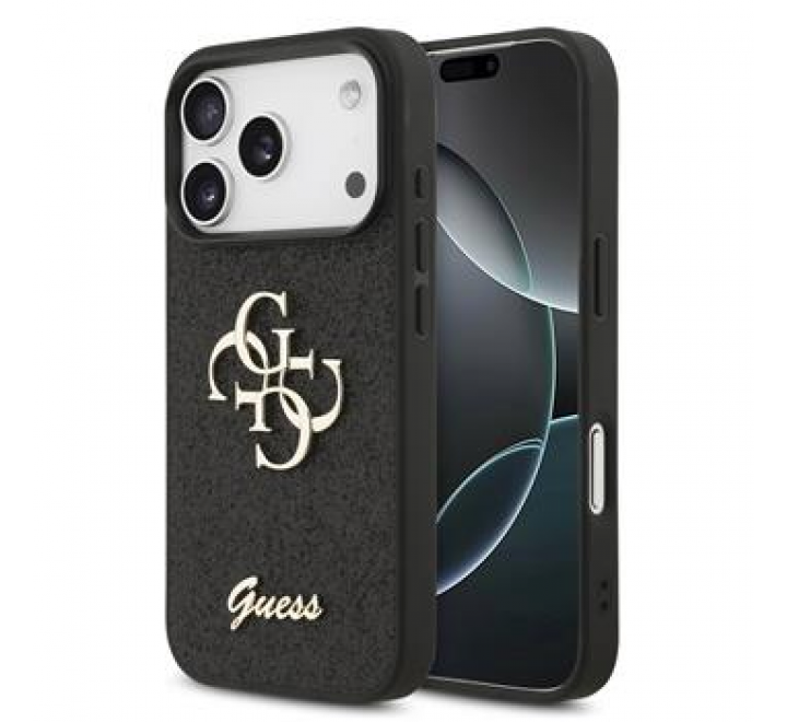 Guess PU Fixed Glitter 4G Metal Logo Zadní Kryt pro iPhone 17 Pro Black
