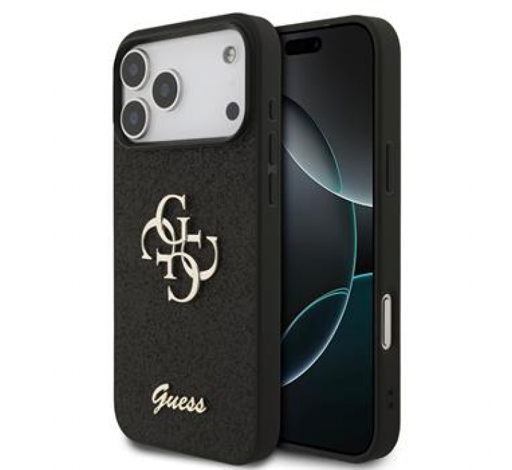 Guess PU Fixed Glitter 4G Metal Logo Zadní Kryt pro iPhone 17 Pro Max Black
