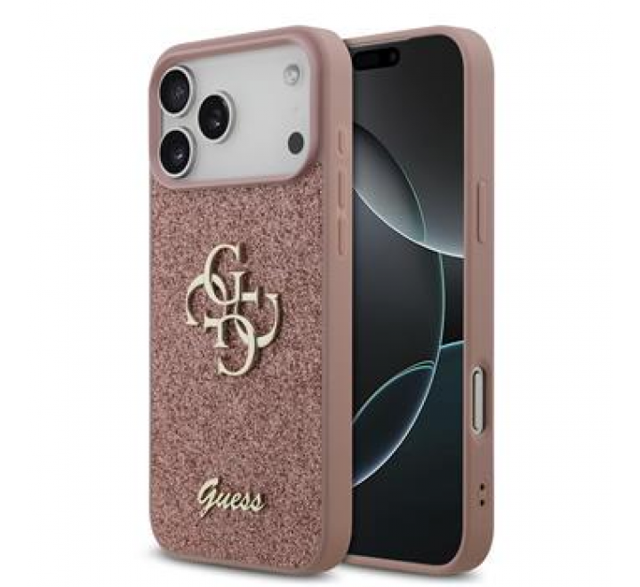Guess PU Fixed Glitter 4G Metal Logo Zadní Kryt pro iPhone 17 Pro Max Pink