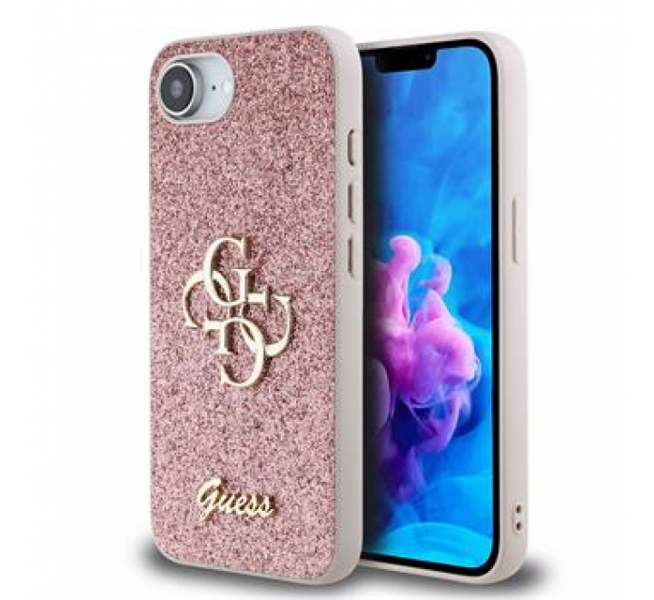 Guess PU Fixed Glitter 4G Metal Logo Zadní Kryt pro iPhone SE4 Pink