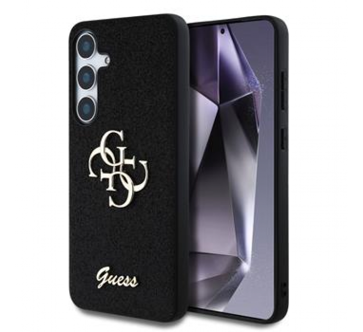 Guess PU Fixed Glitter 4G Metal Logo Zadní Kryt pro Samsung Galaxy S25 Black