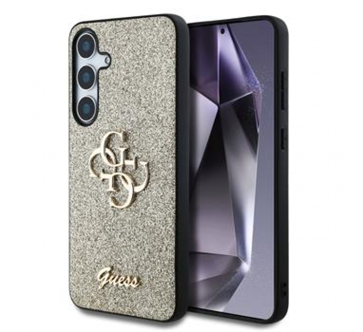 Guess PU Fixed Glitter 4G Metal Logo Zadní Kryt pro Samsung Galaxy S25+ Gold