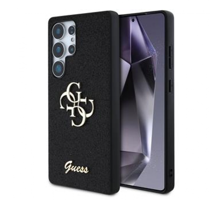 Guess PU Fixed Glitter 4G Metal Logo Zadní Kryt pro Samsung Galaxy S25 Ultra Black