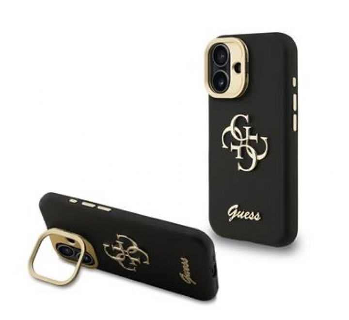 Guess PU Grained 4G Logo Stand Camera Frame Zadní Kryt pro iPhone 16 Black