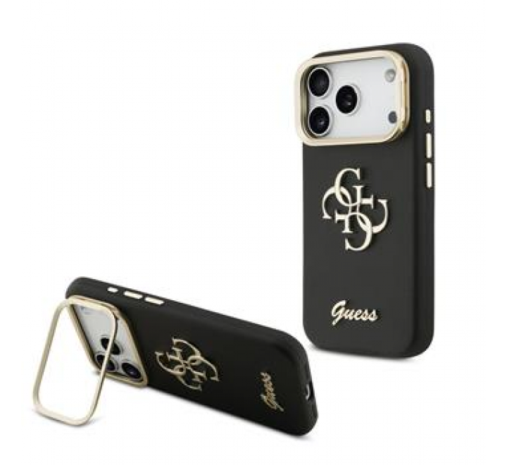 Guess PU Grained 4G Logo Stand Camera Frame Zadní Kryt pro iPhone 17 Pro Black