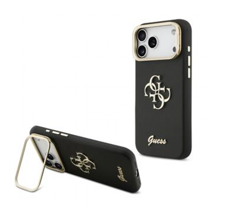 Guess PU Grained 4G Logo Stand Camera Frame Zadní Kryt pro iPhone 17 Pro Max Black