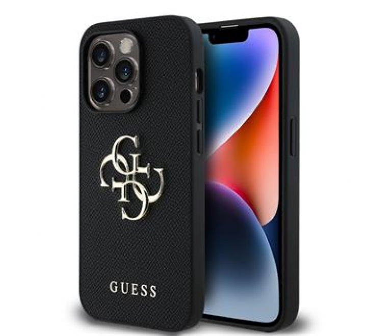 Guess PU Grained 4G Metal Logo Zadní Kryt pro iPhone 13 Pro Black