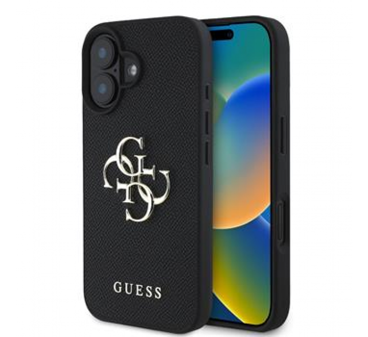 Guess PU Grained 4G Metal Logo Zadní Kryt pro iPhone 16 Black