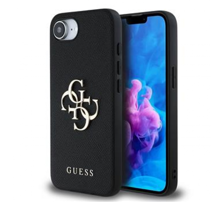 Guess PU Grained 4G Metal Logo Zadní Kryt pro iPhone 16e Black