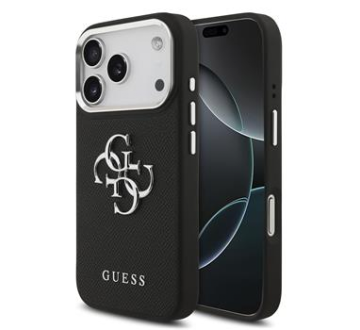 Guess PU Grained 4G Metal Logo Zadní Kryt pro iPhone 17 Pro Black