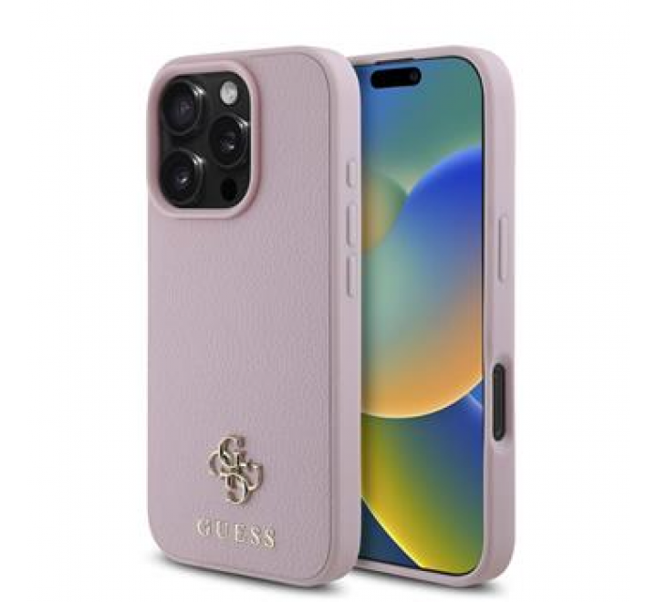 Guess PU Grained 4G Small Metal Logo MagSafe Zadní Kryt pro iPhone 16 Pro Max Pink