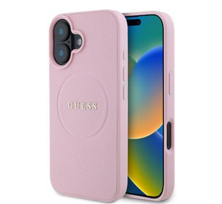 Guess PU Grained Classic Logo MagSafe Zadní Kryt pro iPhone 16 Pink
