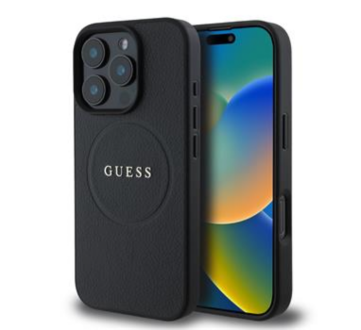 Guess PU Grained Classic Logo MagSafe Zadní Kryt pro iPhone 16 Pro Black