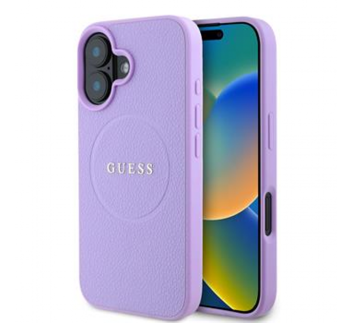 Guess PU Grained Classic Logo MagSafe Zadní Kryt pro iPhone 16 Purple