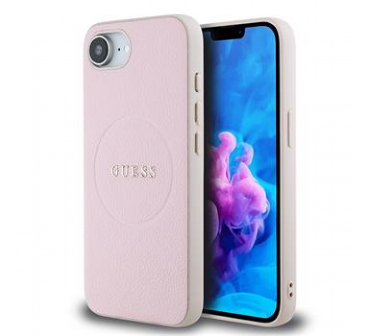Guess PU Grained Classic Logo MagSafe Zadní Kryt pro iPhone 16e Pink