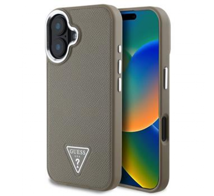 Guess PU Grained Triangle Logo Zadní Kryt pro iPhone 16 Brown