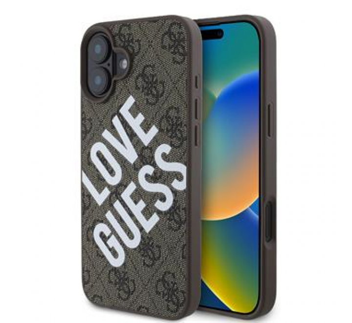 Guess PU Leather 4G Big Love Logo MagSafe Zadní Kryt pro iPhone 16 Brown