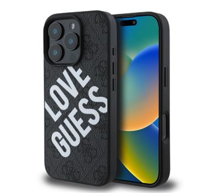 Guess PU Leather 4G Big Love Logo MagSafe Zadní Kryt pro iPhone 16 Pro Black