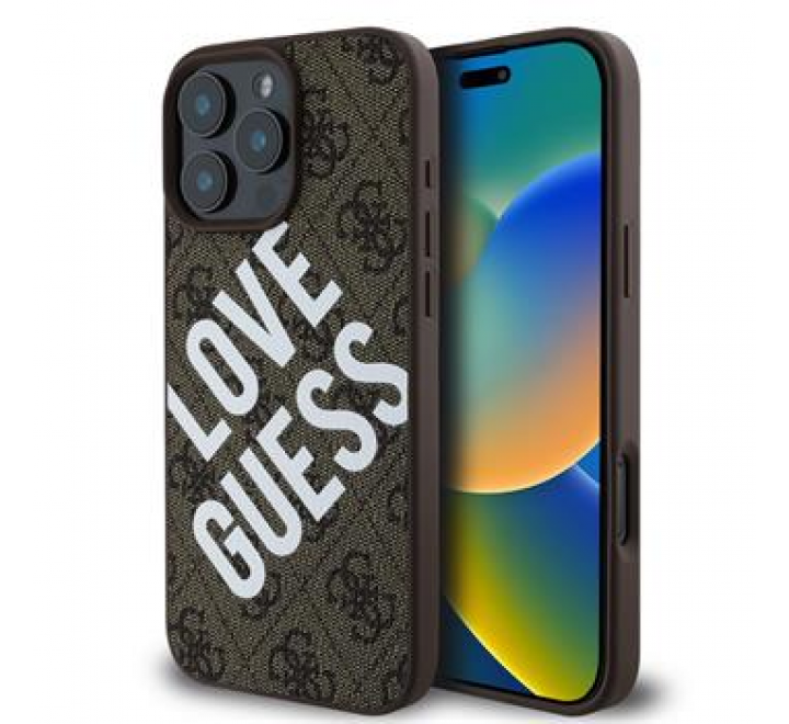 Guess PU Leather 4G Big Love Logo MagSafe Zadní Kryt pro iPhone 16 Pro Max Brown