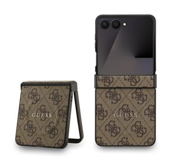 Guess PU Leather 4G Colored Ring Magnetic Zadní Kryt pro Samsung Galaxy Z Flip 7 Brown