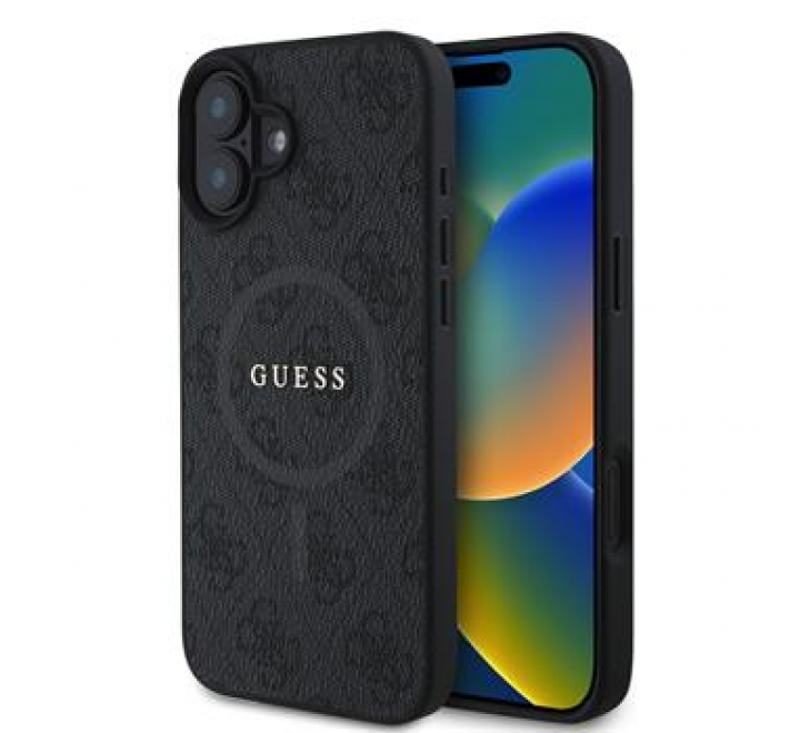 Guess PU Leather 4G Colored Ring MagSafe Zadní Kryt pro iPhone 16 Black