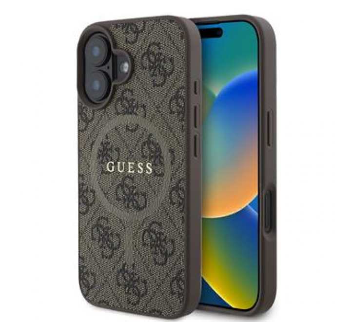 Guess PU Leather 4G Colored Ring MagSafe Zadní Kryt pro iPhone 16 Brown