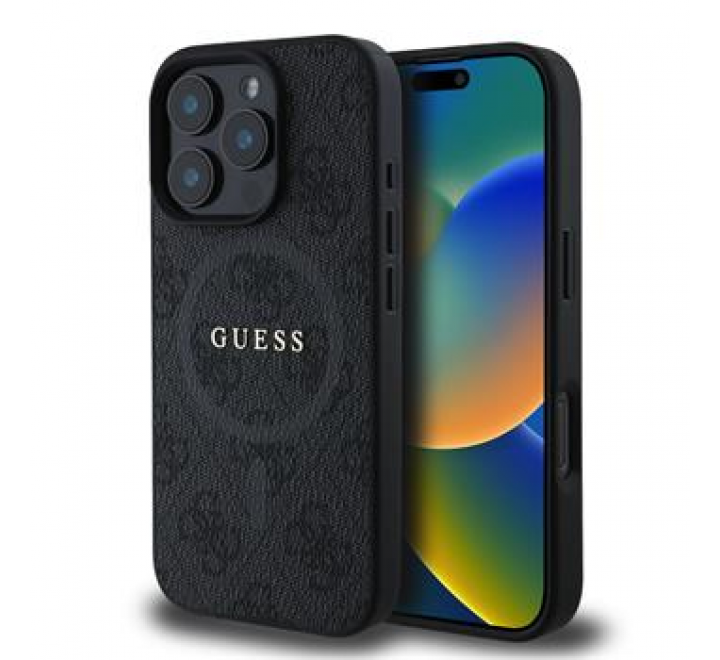 Guess PU Leather 4G Colored Ring MagSafe Zadní Kryt pro iPhone 16 Pro Max Black