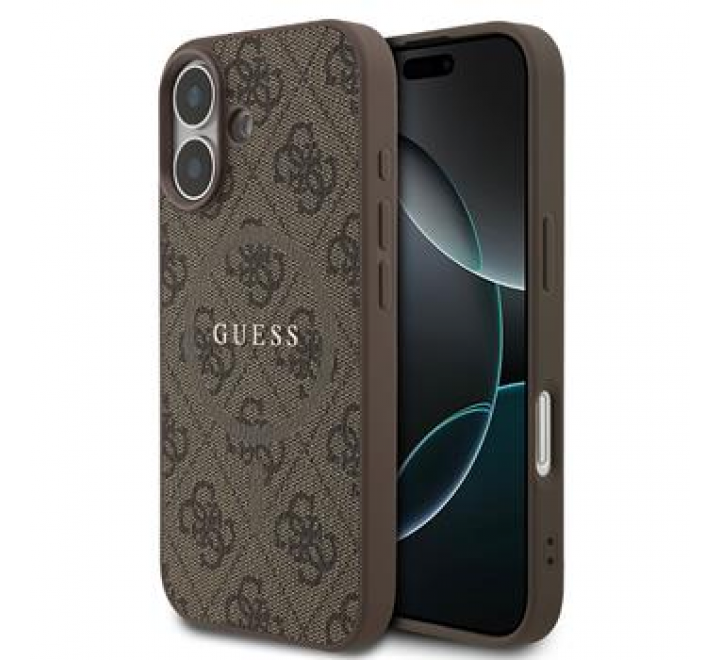 Guess PU Leather 4G Colored Ring MagSafe Zadní Kryt pro iPhone 17 Brown