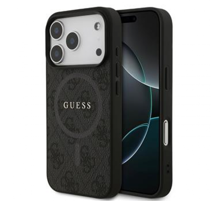 Guess PU Leather 4G Colored Ring MagSafe Zadní Kryt pro iPhone 17 Pro Black