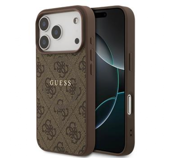 Guess PU Leather 4G Colored Ring MagSafe Zadní Kryt pro iPhone 17 Pro Brown