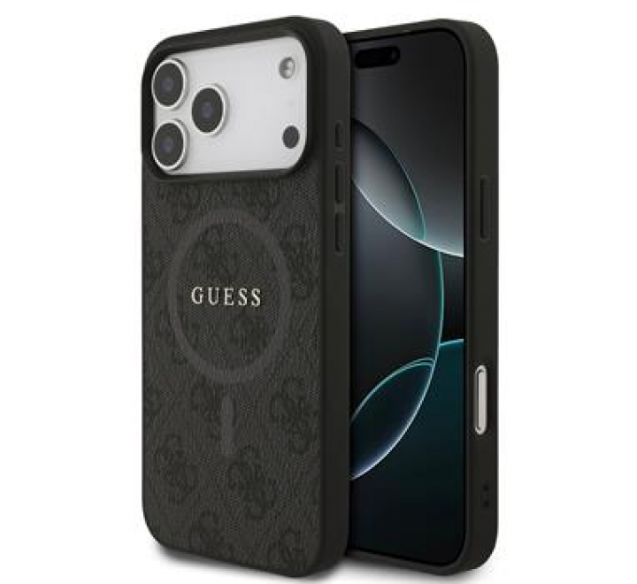 Guess PU Leather 4G Colored Ring MagSafe Zadní Kryt pro iPhone 17 Pro Max Black