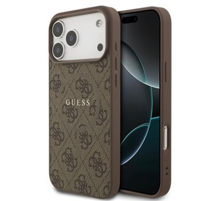 Guess PU Leather 4G Colored Ring MagSafe Zadní Kryt pro iPhone 17 Pro Max Brown