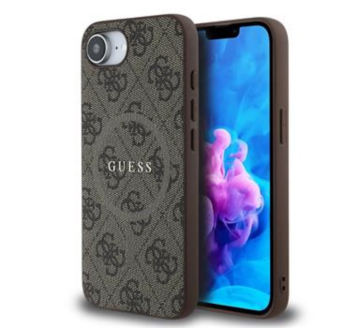 Guess PU Leather 4G Colored Ring MagSafe Zadní Kryt pro iPhone SE4 Brown