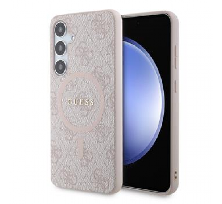 Guess PU Leather 4G Colored Ring MagSafe Zadní Kryt pro Samsung Galaxy S24 Pink