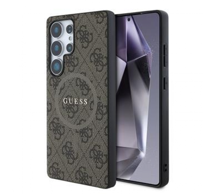 Guess PU Leather 4G Colored Ring MagSafe Zadní Kryt pro Samsung Galaxy S25 Ultra Brown